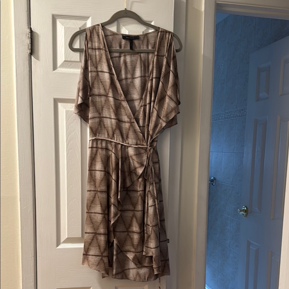 BCBGMaxAzria Brown Tan Wrap Sundress